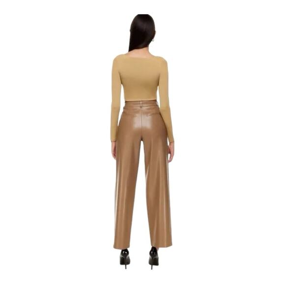 Aritzia Babaton Pleated Vegan Leather Pants Constant Camel Size 10 - Picture 12 of 12